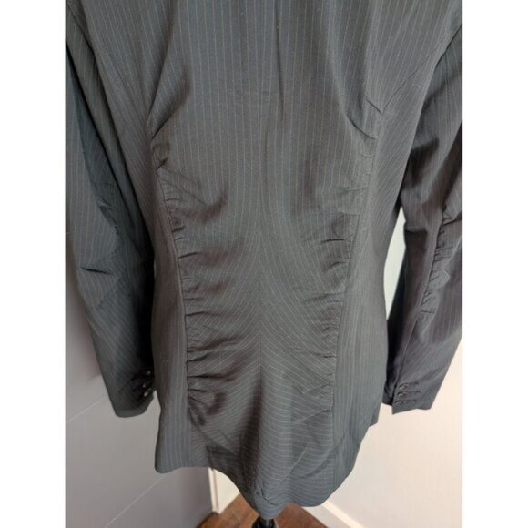 Cabi Pinstripe Ruched Collar Fitted Blazer - Black and Tan - Style 601 - 6 - Picture 4 of 11